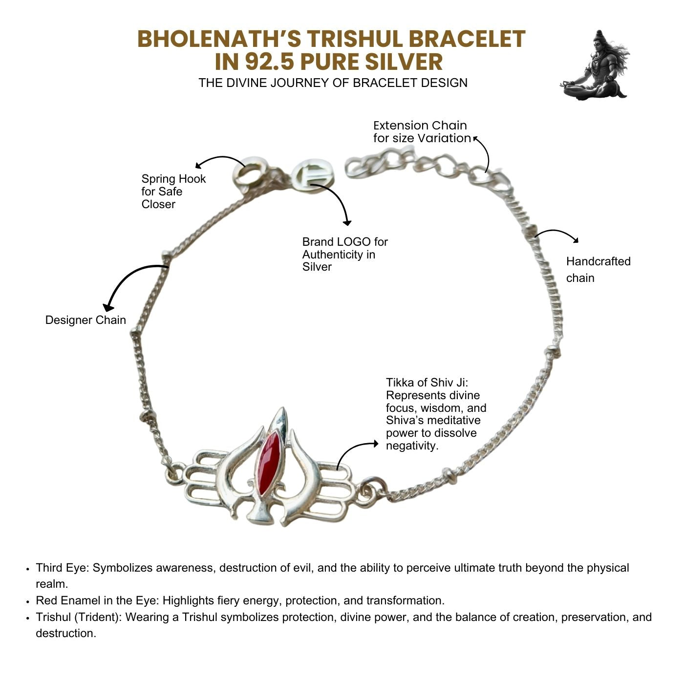 Women- Mahadev's Trishul in 92.5 Silver Bracelet with Free Belpatra