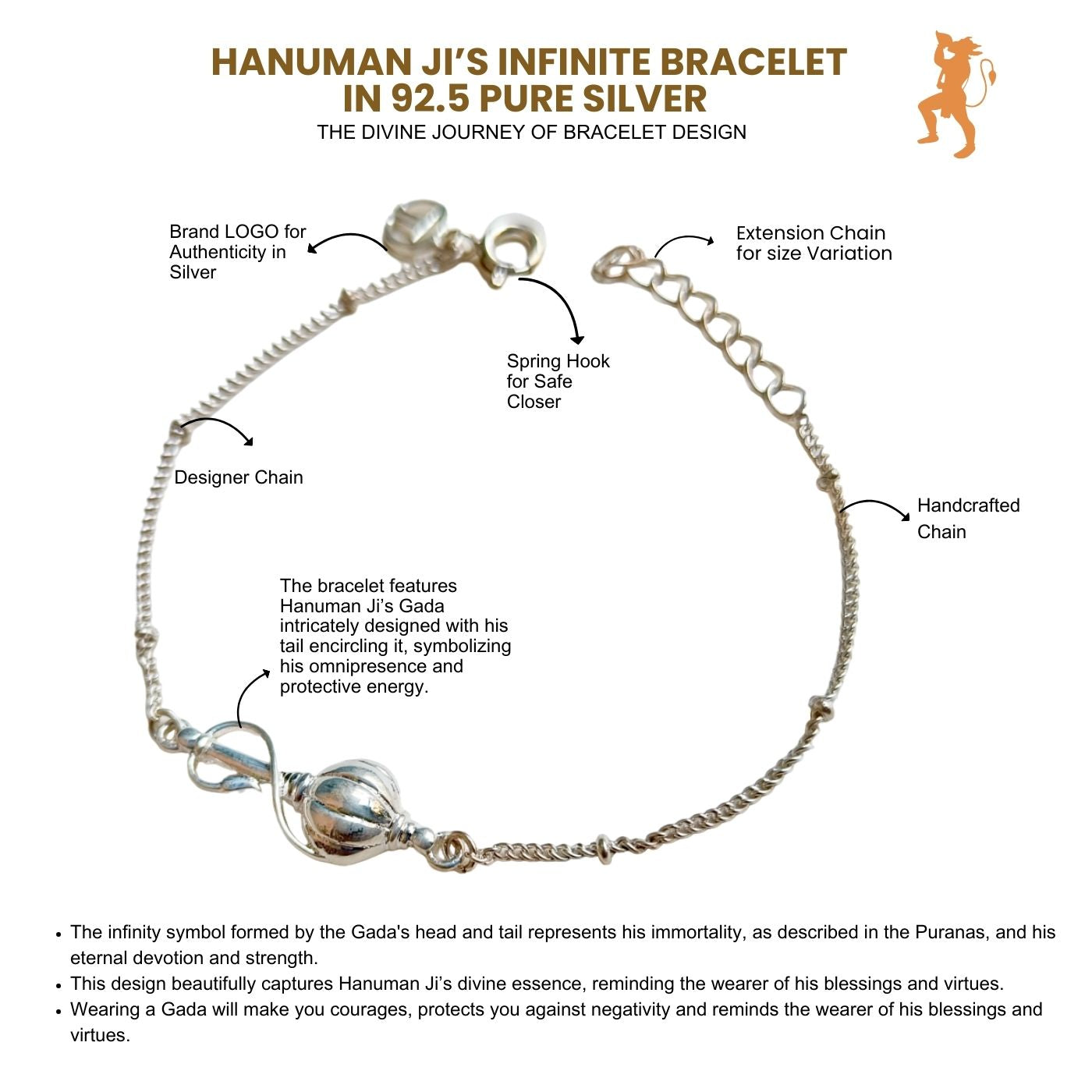 Women-Pawanputra Full Gada 92.5 Pure Silver Bracelet