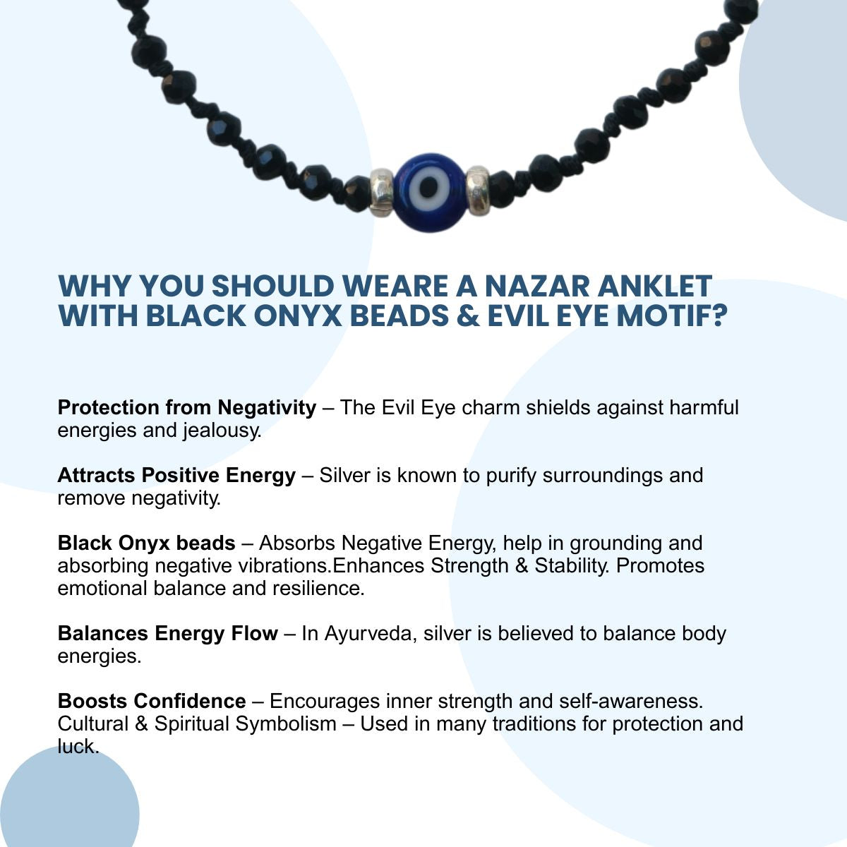 Single- Turkish Evileye Anklet with Black Onyx Beads