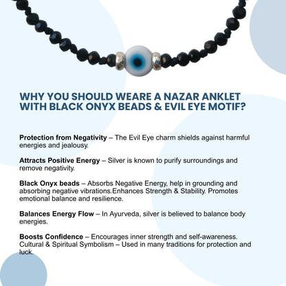 Pair- Turkish White Evileye Anklet with Black Onyx Beads