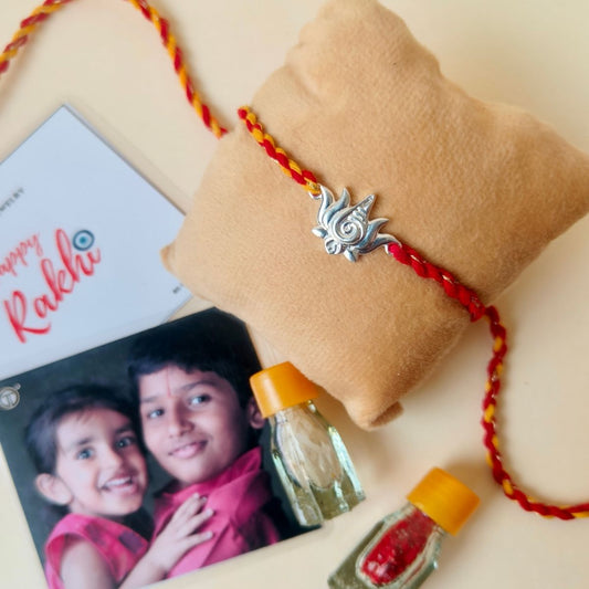 LakshmiNarayan Lotus Rakhi in 92.5 Pure Silver