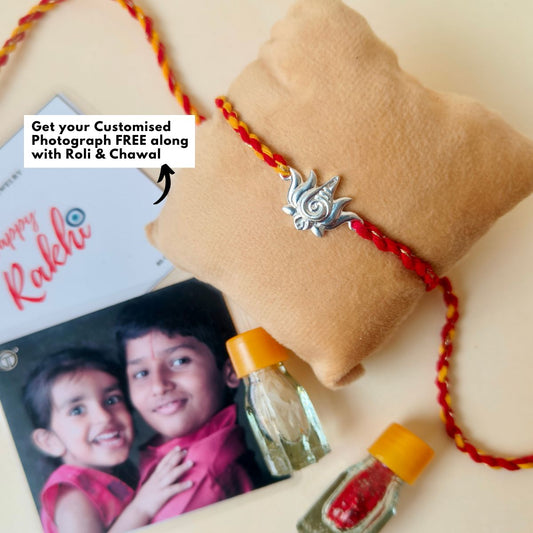 LakshmiNarayan Lotus Rakhi in 92.5 Pure Silver