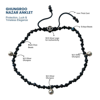 Silver Ghungroo Anklet Black Onyx Beads