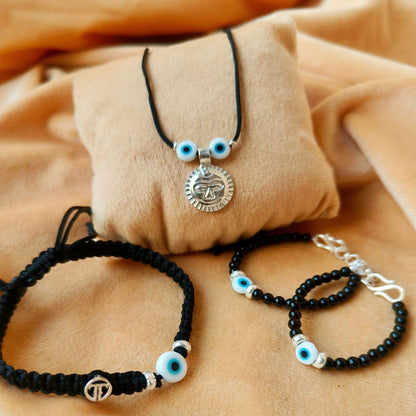 NazarBuddy Shield Set – 92.5 Silver with Black Onyx Beads