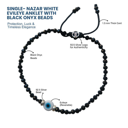 Single- Nazar White Evileye Anklet with Black Onyx Beads