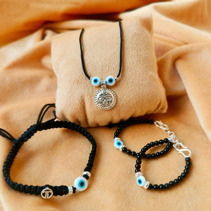 NazarBuddy Shield Set – 92.5 Silver with Black Onyx Beads