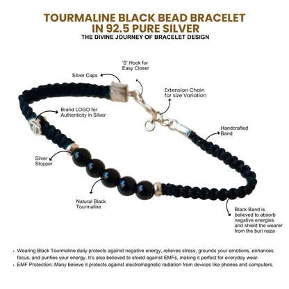 Men- Tourmaline Black Bead Bracelet in 92.5 Pure Silver