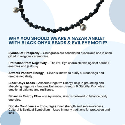 Silver Ghungroo Anklet Black Onyx Beads