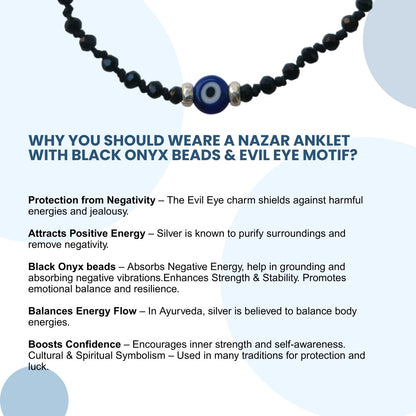 Pair- Turkish Evileye Anklet with Black Onyx Beads