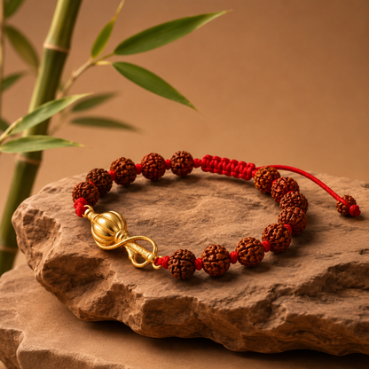 Red- Vayuputra Gada Bracelet with 5 Mukhi Nepali Rudraksh