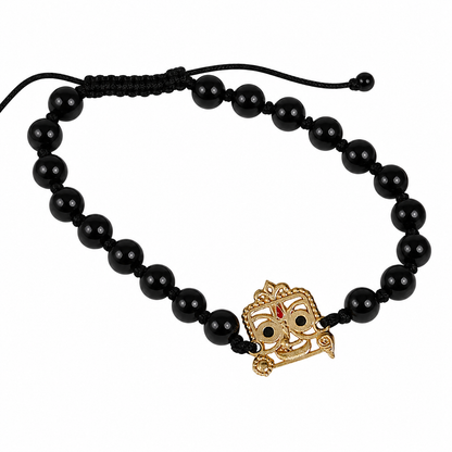 Black Onyx Jai Jagannath Ji Bracelet  in 22k Gold Plating