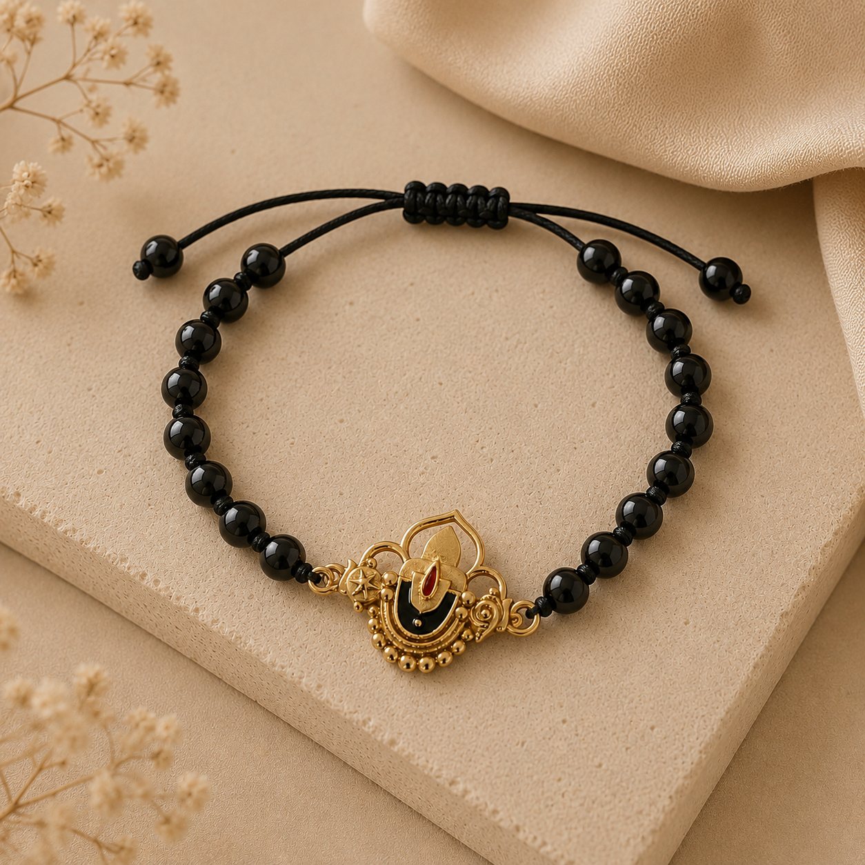 Black Onyx Tirupati Balaji Bracelet in 22k Gold plating