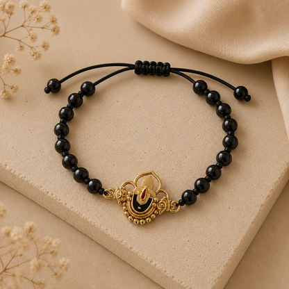Black Onyx Tirupati Balaji Bracelet in 22k Gold plating