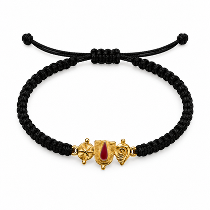 Men’s Narayan Kavach Bracelet with Black Strap in 22K Gold Plating