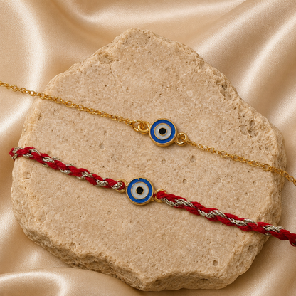 Combo- Enamel EvilEye Rakhi & Bracelet in 22K Gold Plating