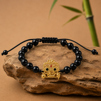 Black Onyx Jai Jagannath Ji Bracelet  in 22k Gold Plating