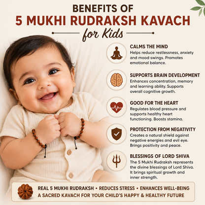 5 Mukhi Rudraksh Kavach for Kids - Red