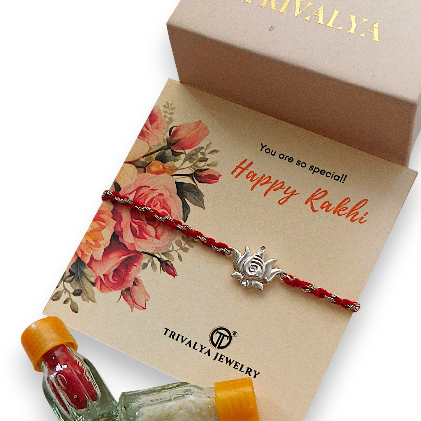 LakshmiNarayan Lotus Rakhi in 92.5 Pure Silver