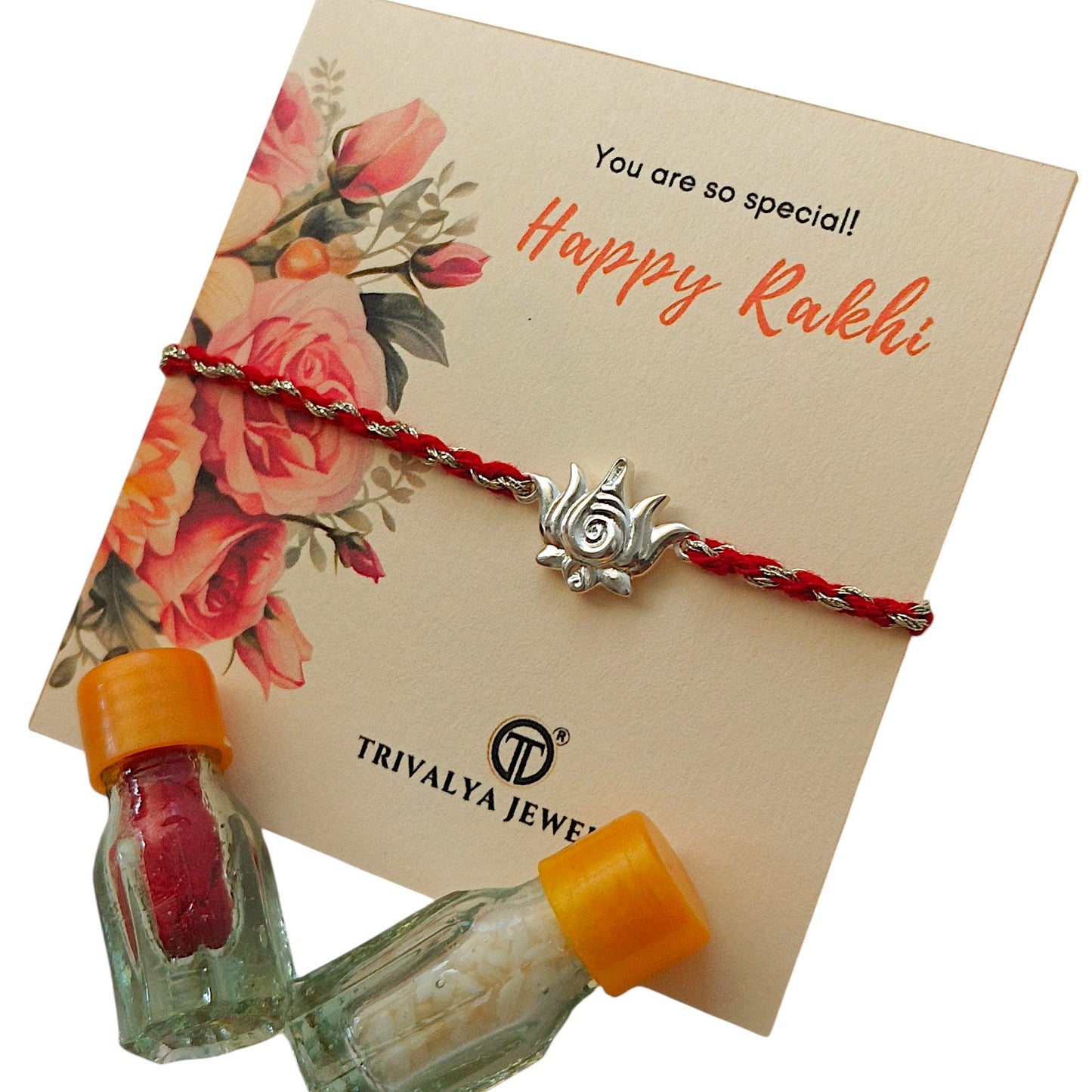 LakshmiNarayan Lotus Rakhi in 92.5 Pure Silver