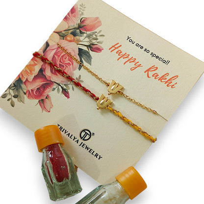 Combo- Prosperous Vishnu Ji Tilak Grace Rakhi & Bracelet in 22K Gold Plated