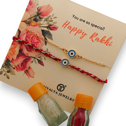 Combo- Enamel EvilEye Rakhi & Bracelet in 22K Gold Plating
