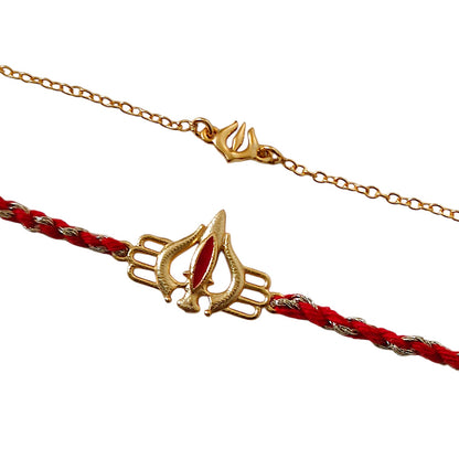 Combo- Mahadev Trishul Rakhi & Mini Trishul Bracelet in 22K Gold Plating