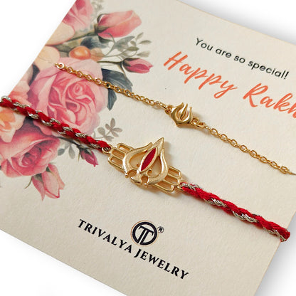 Combo- Mahadev Trishul Rakhi & Mini Trishul Bracelet in 22K Gold Plating