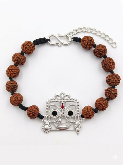 Jai Jagannath ji Bracelet in 92.5 Pure Silver with Rudrakhs Band